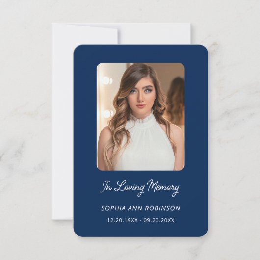 In Love Memory Foto Beerdigung Blue Prayer Card (Vorderseite)