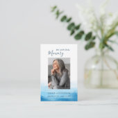 In Love Memory Foto Beerdigung Blue Prayer Card Visitenkarte (Stehend Vorderseite)