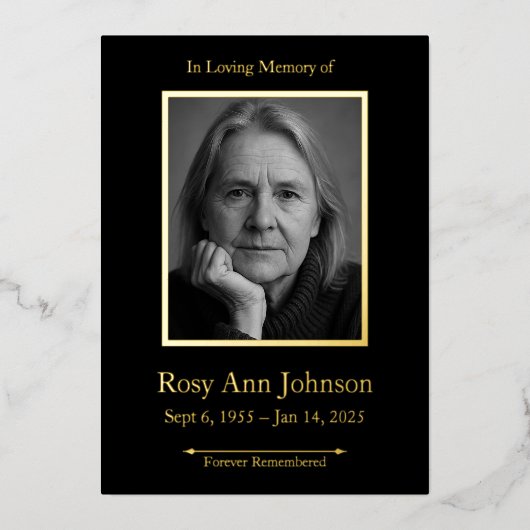 In Love Memory Foto Beerdigung Folieneinladung (Vorderseite)