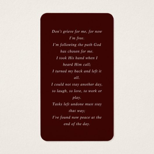 In Love Memory Foto Beerdigungskarte (Rückseite)