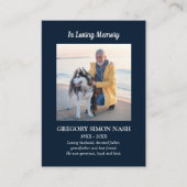 In Love Memory Foto Blue Funeral Card Visitenkarte (Vorderseite)