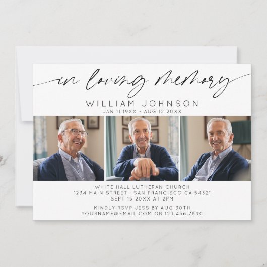 In Love Memory Foto Collage Beerdigung horizontal Einladung (Vorderseite)