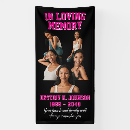 In Love Memory Foto Collage Pink Grave Blanket Banner (Vertikal)