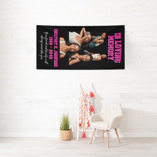 In Love Memory Foto Collage Pink Grave Blanket Banner (Insitu)