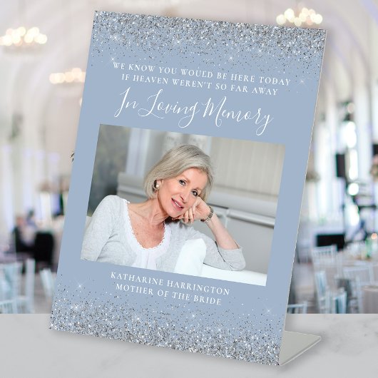 In Love Memory Foto Dusty Blue Silver Wedding Sockelschild