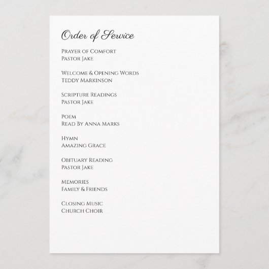 In Love Memory Foto Einfache Beerdigung Service Programm (Rückseite)