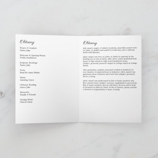 In Love Memory Foto Einfache Beerdigung Service Programm (Innenseite)