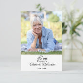 In Love Memory Foto Elegante Skriptbeerdigung Dankeskarte (Stehend Vorderseite)