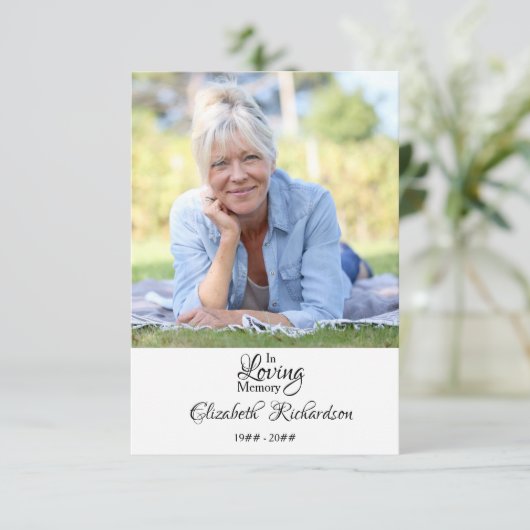 In Love Memory Foto Elegante Skriptbeerdigung Dankeskarte (Stehend Vorderseite)