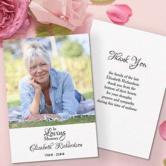In Love Memory Foto Elegante Skriptbeerdigung Dankeskarte