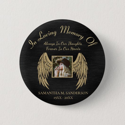 In Love Memory Foto Erinnerung Angel Wings Button (Vorderseite)