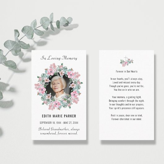 In Love Memory Foto florale Gedenkkarte Visitenkarte