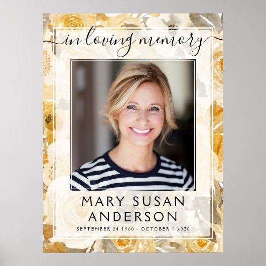 In Love Memory Foto Gelbe Blume Begrüßungszeichen Poster (Vorne)