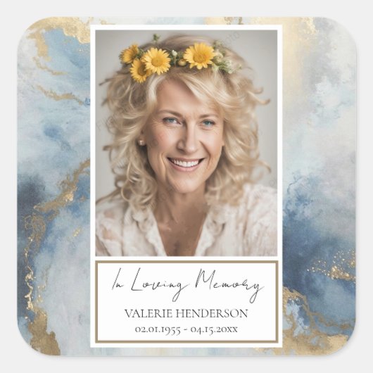 In Love Memory Foto Gold Blue Aufkleber (Vorderseite)