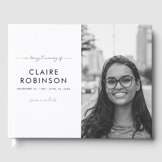 In Love Memory Foto Heart Script Begräbnisklasse Gästebuch (Vorderseite)