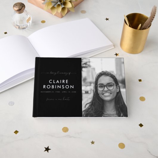 In Love Memory Foto Herz-Script Begräbnisfoil Gästebuch (Vorderseite Offen)