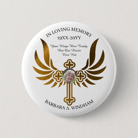 In Love Memory Foto Keepake Cross mit Wings K Button (Vorderseite)