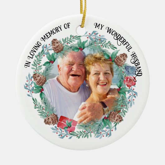 In Love Memory Foto Kiefernkranz Keramik oder Ornament (Vorne)