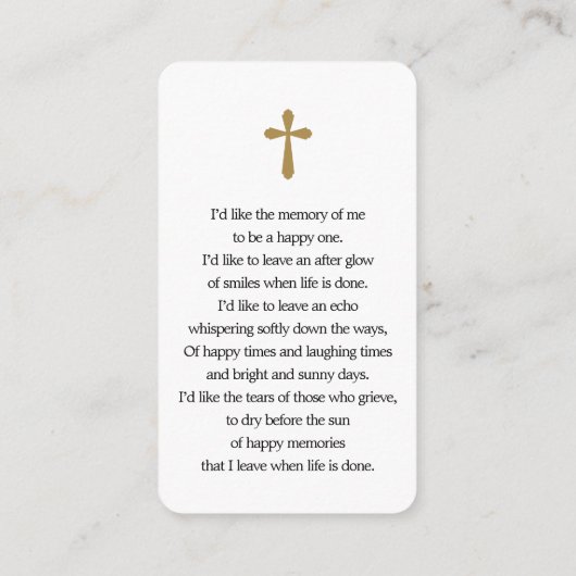 In Love Memory Foto Lesezeichen Prayer Card Visitenkarte (Rückseite)