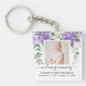 In Love Memory Foto Lila florale Gedenkstätte Schlüsselanhänger (Vorderseite)