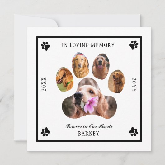 In Love Memory Foto Pet Memorial - White Black Einladung (Vorderseite)