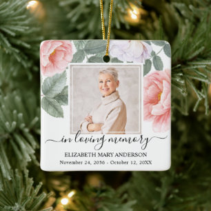 In Love Memory Foto Pink Floral Memorial Keramikornament