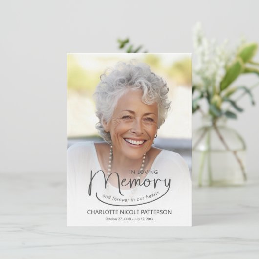 In Love Memory Foto Prayer Card Einladung (Stehend Vorderseite)