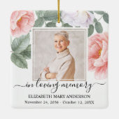 In Love Memory Foto rosa florale Gedenkstätte Keramikornament (Rückseite)