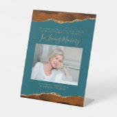 In Love Memory Foto Rost Aquamarin Hochzeit Sockelschild (Vorderseite)