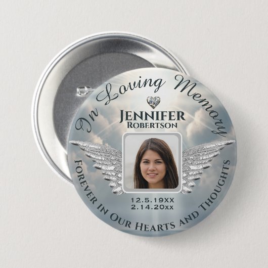 In Love Memory Foto Silver Button (Vorne & Hinten)