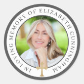 In Love Memory | Foto und Goldenes Kreuz Runder Aufkleber (Vorderseite)