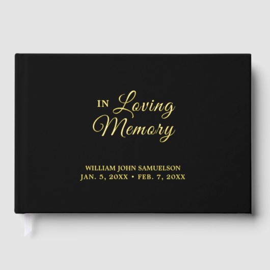 In Love Memory Funeral Black Gold Gästebuch (Vorderseite)