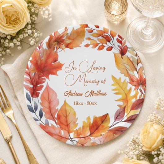 In Love Memory Funeral Fall Floral Pappteller