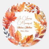 In Love Memory Funeral Fall Floral Runder Aufkleber (Vorderseite)