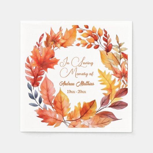 In Love Memory Funeral Fall Floral Serviette (Vorderseite)