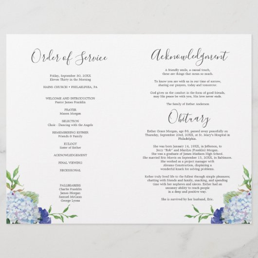 In Love Memory Funeral geflochtene Programm-Flyer Flyer (Hinten)