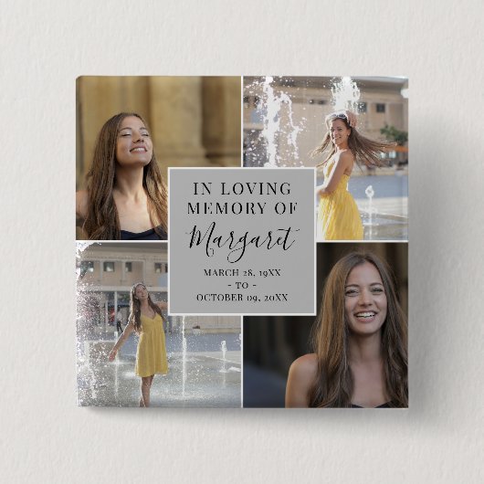 In Love Memory Funeral Memorial Foto Collage Button (Vorderseite)