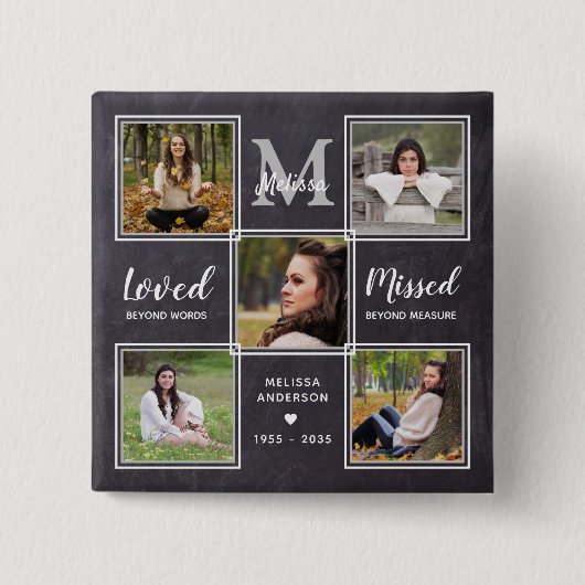 In Love Memory Funeral Memorial Foto Collage Button (Vorderseite)