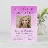 In Love Memory Funeral Memorial Pink Foto Einladung (Stehend Vorderseite)