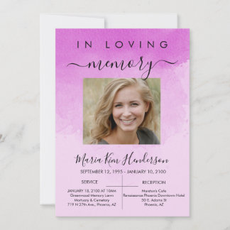 In Love Memory Funeral Memorial Pink Foto Einladung