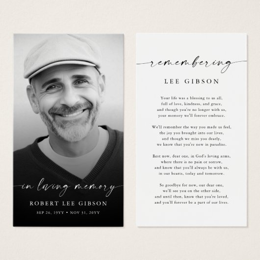 In Love Memory Funeral Memorial Prayer Card (Vorne & Hinten)