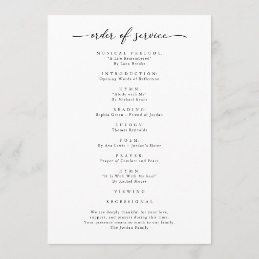 In Love Memory Funeral Order of Service Program Programm (Rückseite)