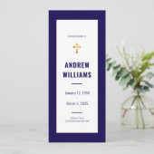 In Love Memory Funeral Program Navy & Gold Einladung (Stehend Vorderseite)