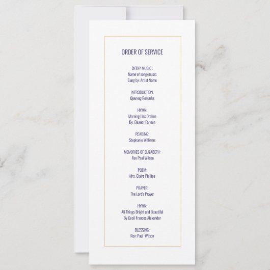 In Love Memory Funeral Program Navy & Gold Einladung (Rückseite)