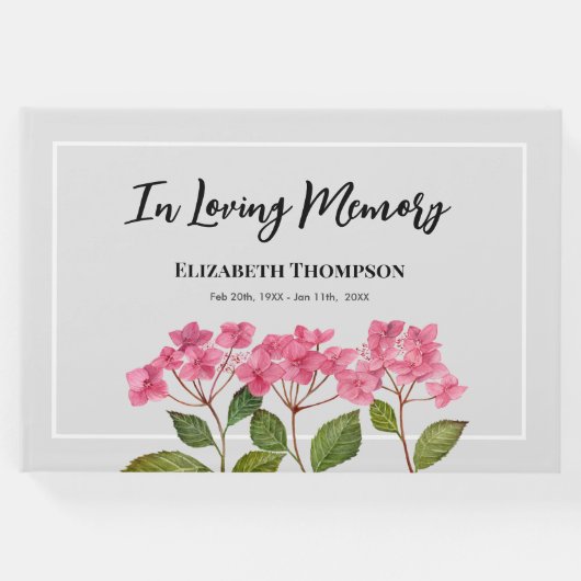 In Love Memory Funeral Wasserfarbe Hydrangea Gästebuch (Vorderseite)