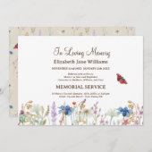 In Love Memory Funeral Wildblume & Butterfly Einladung (Vorne/Hinten)