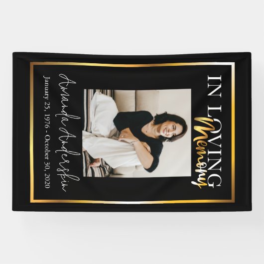 In Love Memory Gold Beerdigung Memorial Foto Banner (Horizontal)