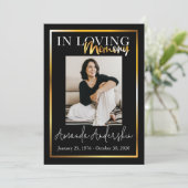 In Love Memory Gold Beerdigung Memorial Foto Einladung (Stehend Vorderseite)