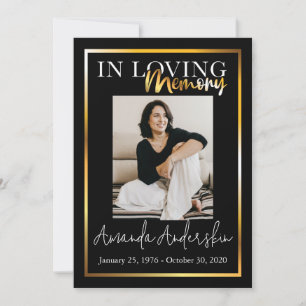 In Love Memory Gold Beerdigung Memorial Foto Einladung