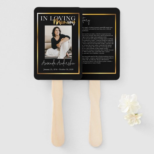 In Love Memory Gold Beerdigung Memorial Foto Fächer (Vorne und Hinten)